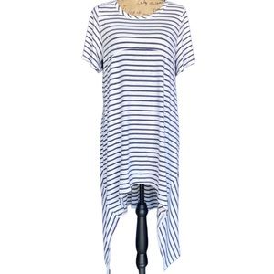 Easel Navy & White Striped Asymmetrical Hem Dress Size M